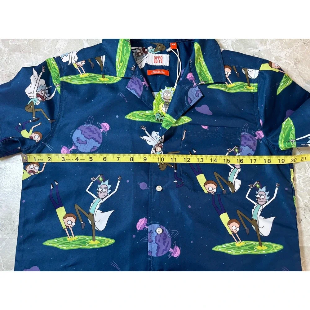 OppoSuits Rick and‎ Morty Mens XS Short Sleeve Button Up Shirt Blue Portal New